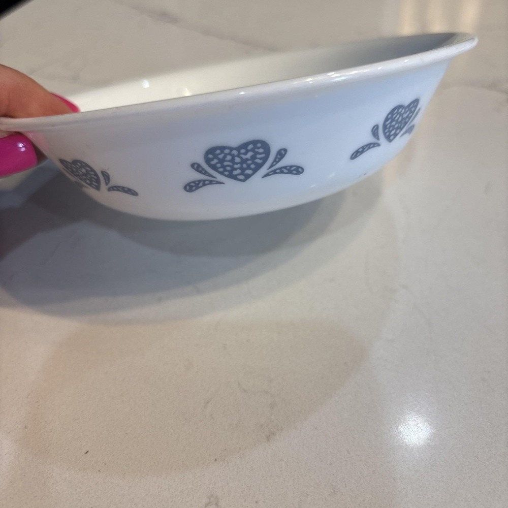1- Vintage Corelle Bowl Blue Country Heart Fruit 5.5" Diameter Dishware White